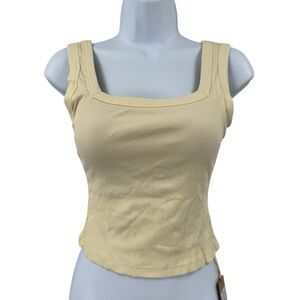 OGL Slinky Square Open-Back Brami Cropped Ribbed Tank Top XS In Butter Cream